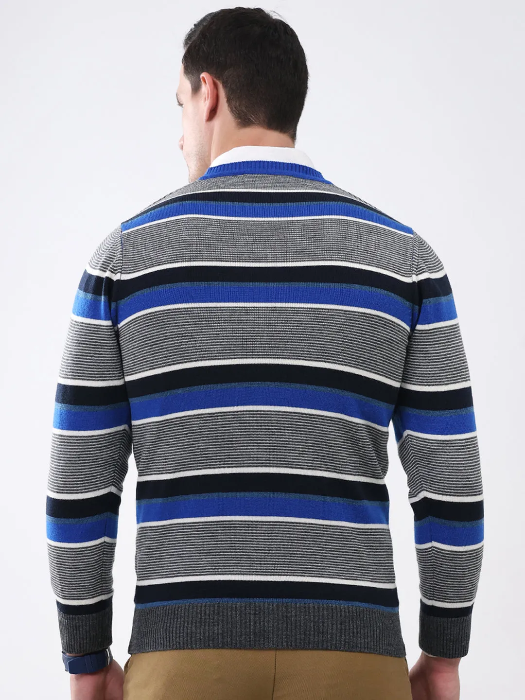 Men Blue & Grey Stripe V Neck Full Sleeve Pullover sold by Monte Carlo product image thumbnail 5