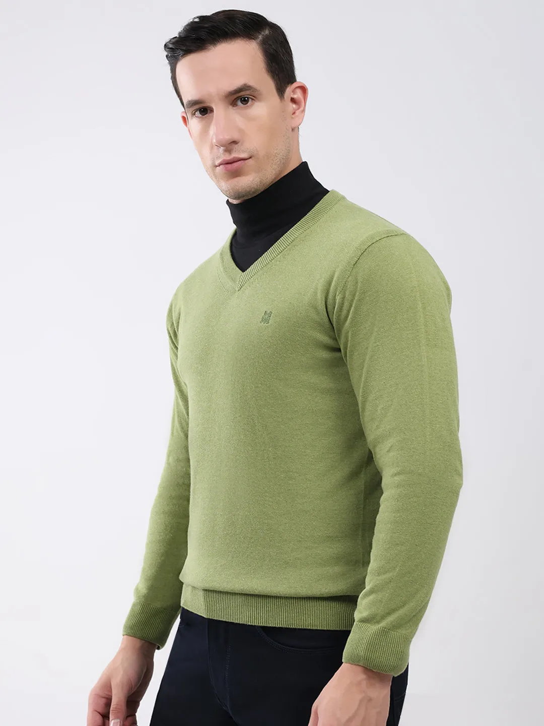 Men Green Solid V Neck Full Sleeve Pullover sold by Monte Carlo product image thumbnail 3