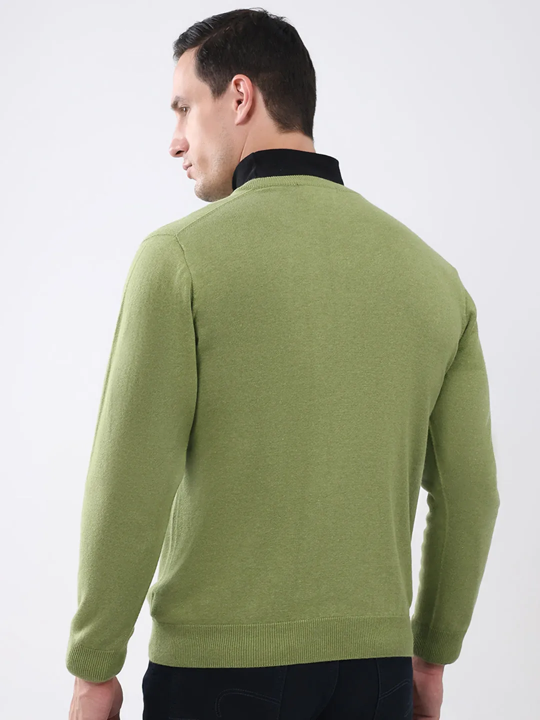 Men Green Solid V Neck Full Sleeve Pullover sold by Monte Carlo product image thumbnail 5