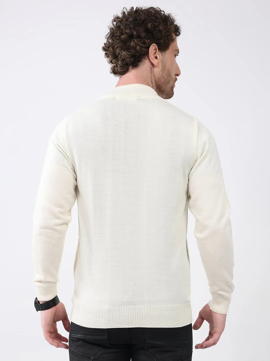 Men Cream Solid Mock Neck Full Sleeve Pullover sold by Monte Carlo product image thumbnail 5