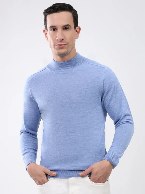 Luxuria Men Blue Solid Mock Neck Full Sleeve Pullover sold by Monte Carlo