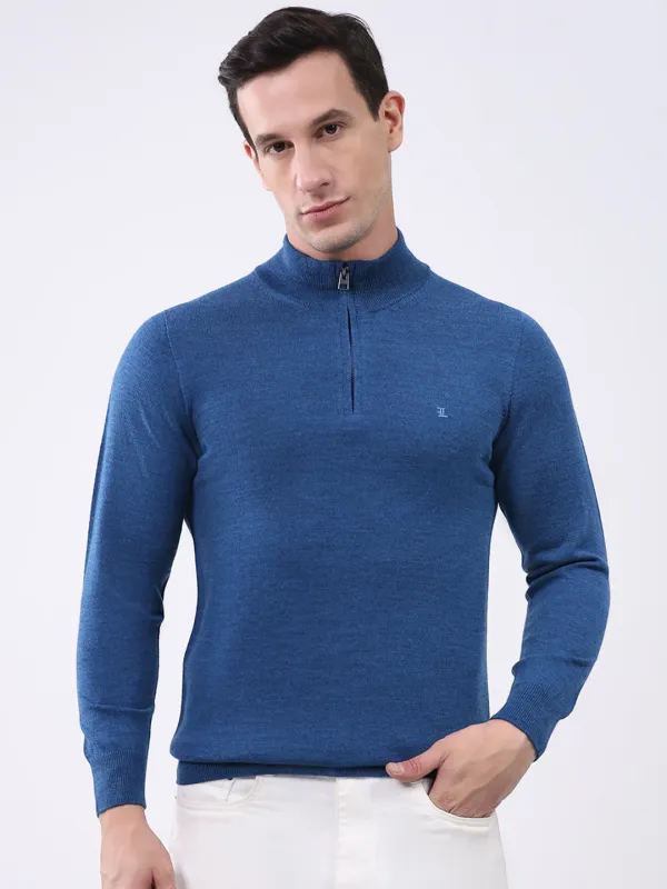 Luxuria Men Blue Solid Mock Neck Full Sleeve Pullover sold by Monte Carlo