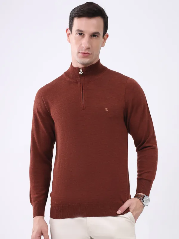 Luxuria Men Rust Solid Mock Neck Full Sleeve Pullover sold by Monte Carlo