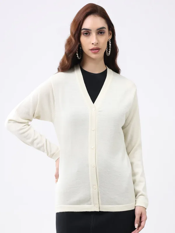 Luxuria Women Cream Solid V Neck Full Sleeve Cardigan sold by Monte Carlo
