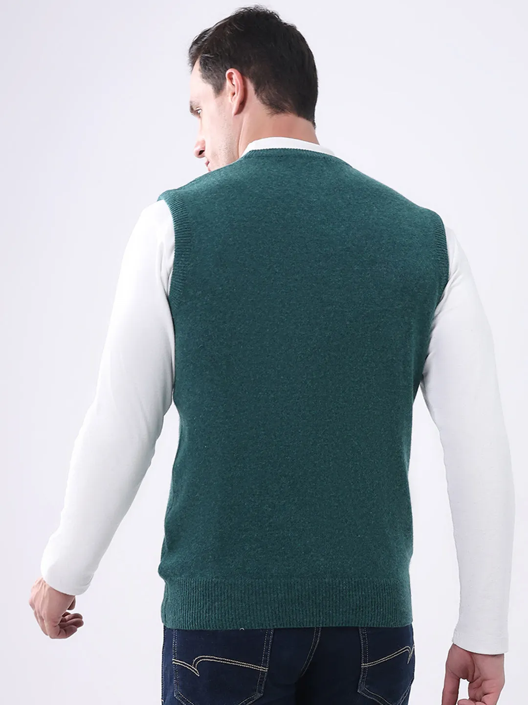 Men Green Solid V Neck Sleeveless Sweater sold by Monte Carlo product image thumbnail 5