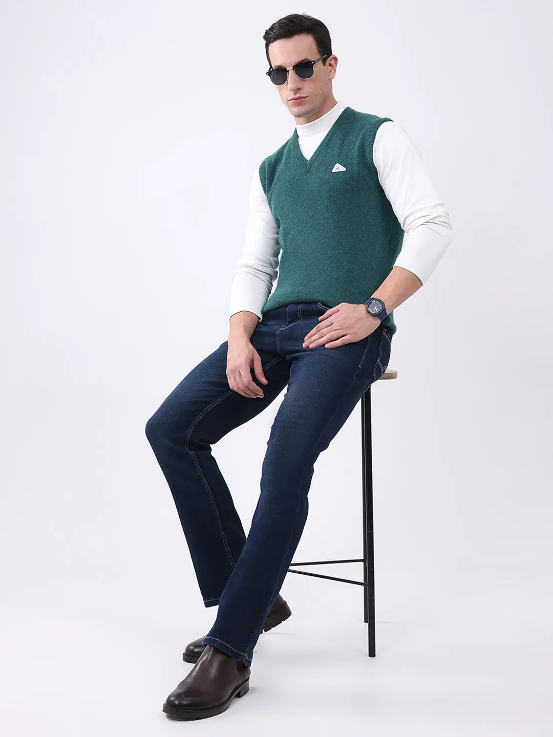 Men Green Solid V Neck Sleeveless Sweater sold by Monte Carlo product image thumbnail 2