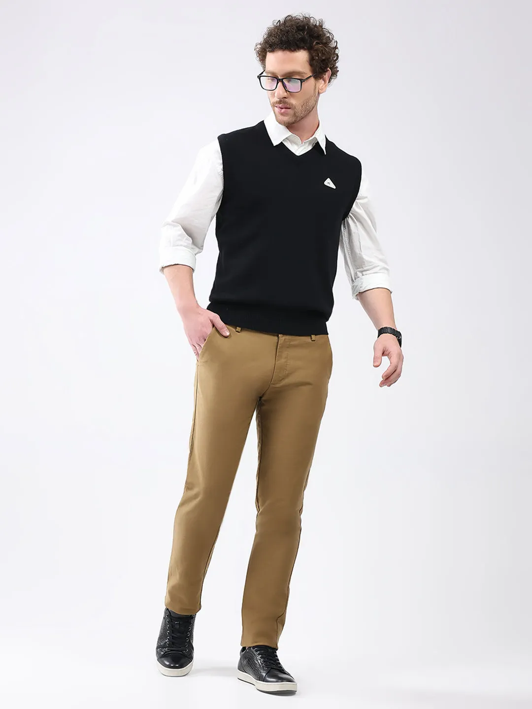 Men Black Solid V Neck Sleeveless Sweater sold by Monte Carlo product image thumbnail 2
