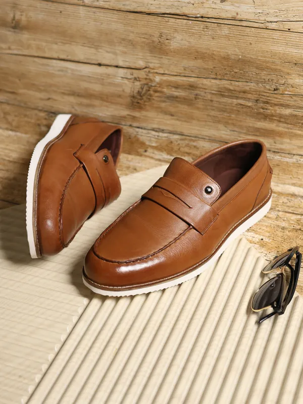 Men Tan Slip on Genuine Leather Penny Loafers sold by Monte Carlo