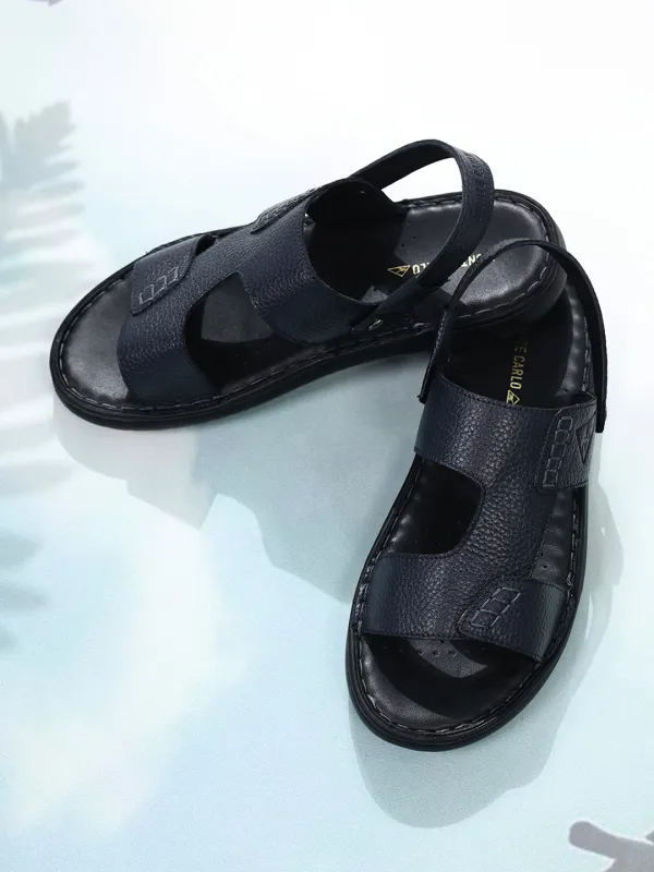 Men Navy Blue Elastic Genuine Leather Sandals sold by Monte Carlo