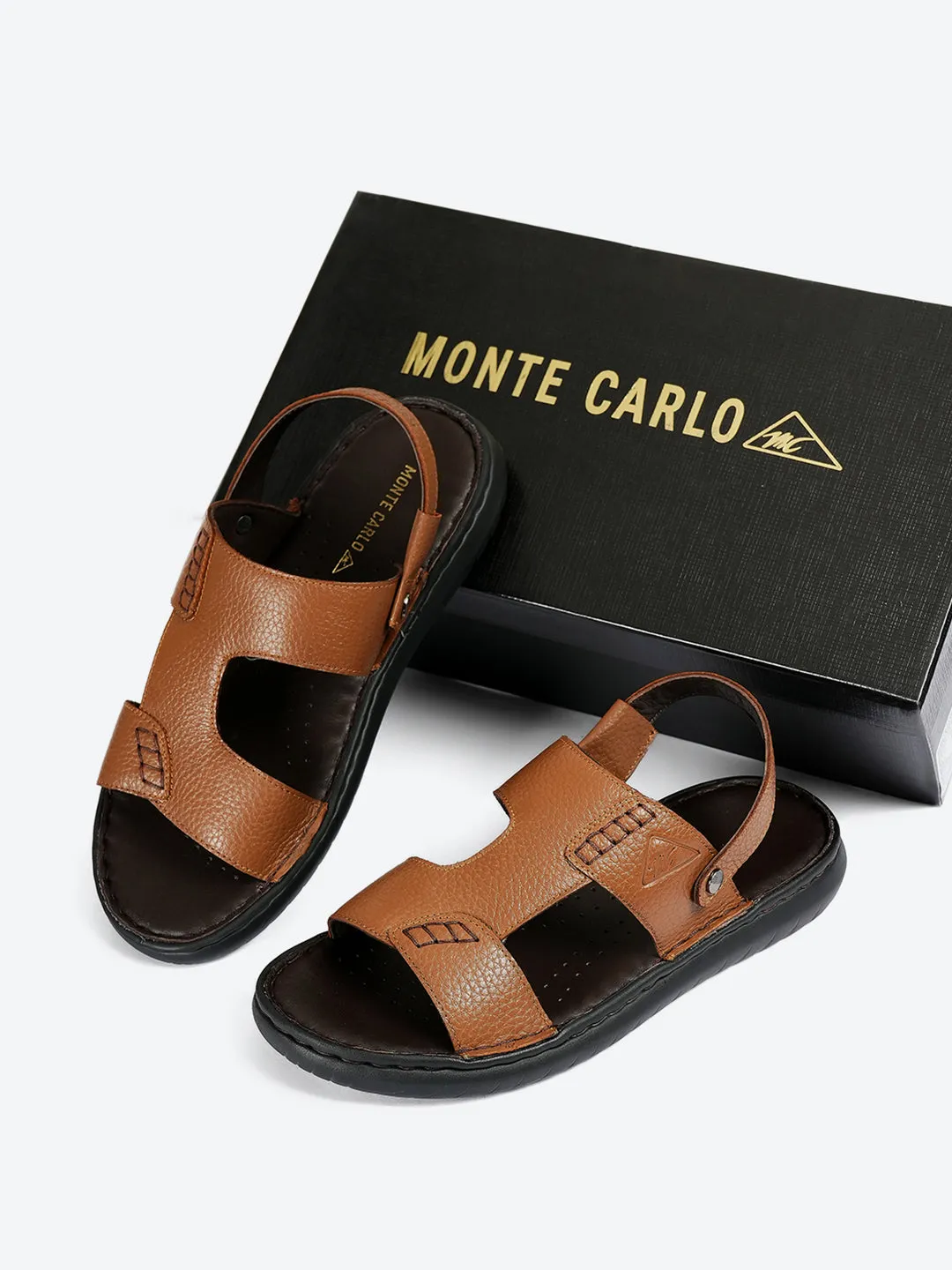 Men Tan Elastic Genuine Leather Sandals sold by Monte Carlo product image thumbnail 2