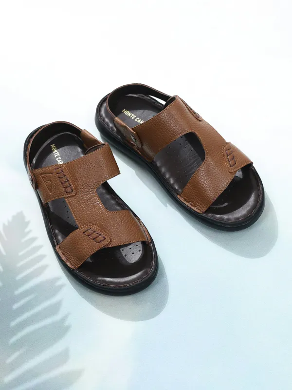 Men Tan Elastic Genuine Leather Sandals sold by Monte Carlo