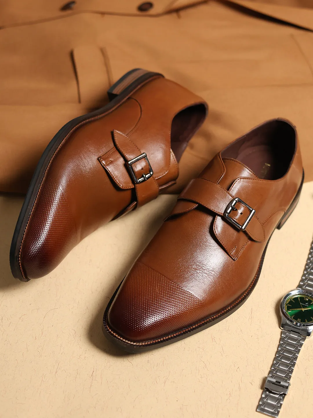 Men Brown Elastic Leather Formal Monks sold by Monte Carlo