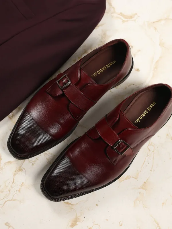 Men Cherry Elastic Leather Formal Monks sold by Monte Carlo