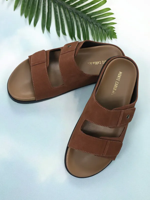 Men Brown Slip on Leather Sandals sold by Monte Carlo