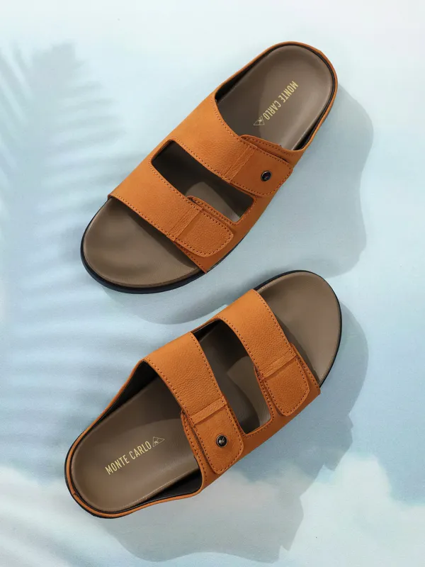 Men Tan Slip on Leather Sandals sold by Monte Carlo
