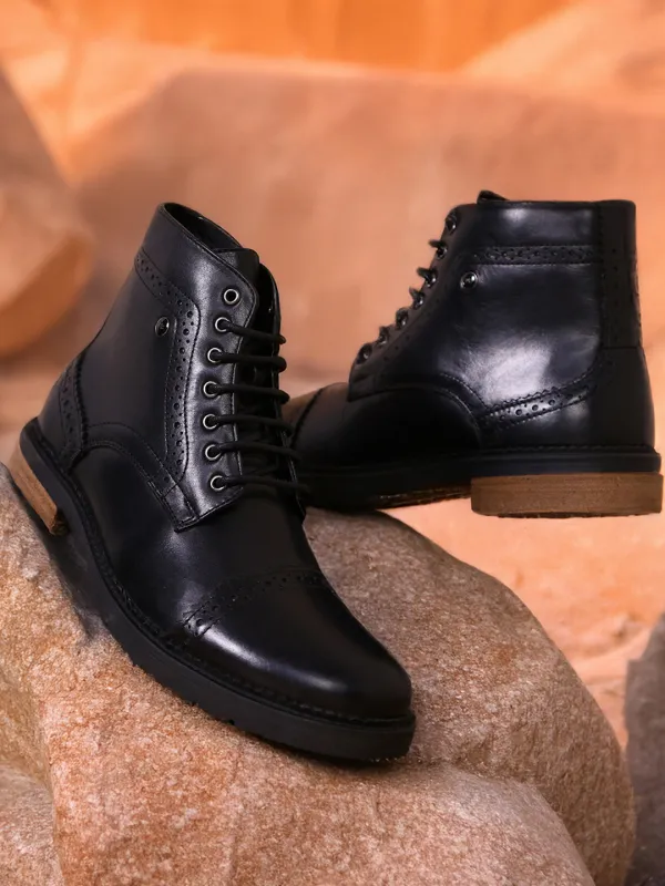 Men Black Genuine Leather Lace Up Boots sold by Monte Carlo