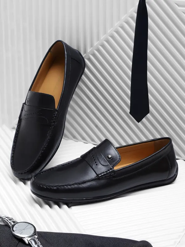 Men Black Slip on Genuine Leather Loafers sold by Monte Carlo
