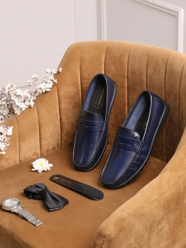 Men Navy Blue Slip on Leather Loafers sold by Monte Carlo