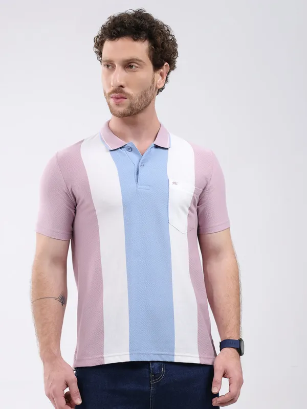 Men Pink Stripe Collar Half Sleeve T-Shirt made by Monte Carlo