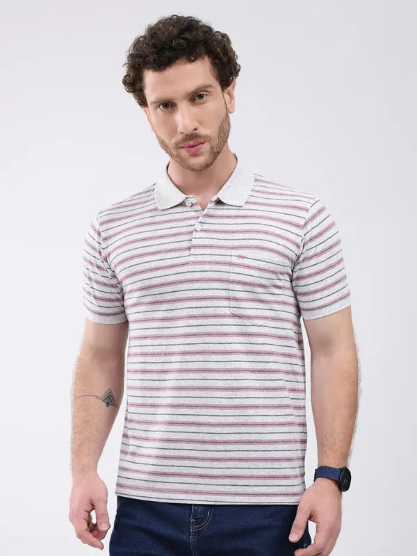 Men Grey Stripe Collar Half Sleeve T-Shirt made by Monte Carlo