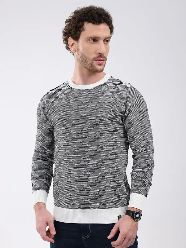 Men Grey Self Design Round Neck Full Sleeve Pullover sold by Monte Carlo