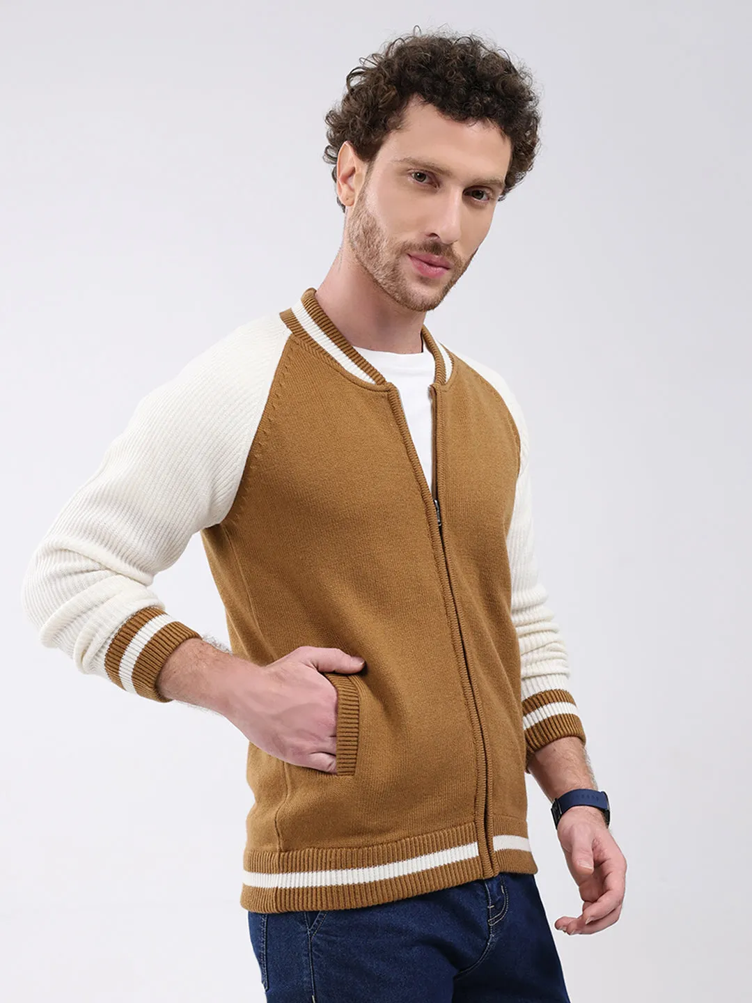 Men Khaki Solid Round Neck Full Sleeve Pullover sold by Monte Carlo product image thumbnail 4