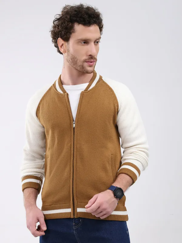 Men Khaki Solid Round Neck Full Sleeve Pullover sold by Monte Carlo