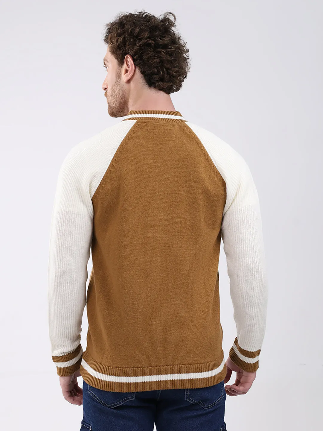 Men Khaki Solid Round Neck Full Sleeve Pullover sold by Monte Carlo product image thumbnail 5