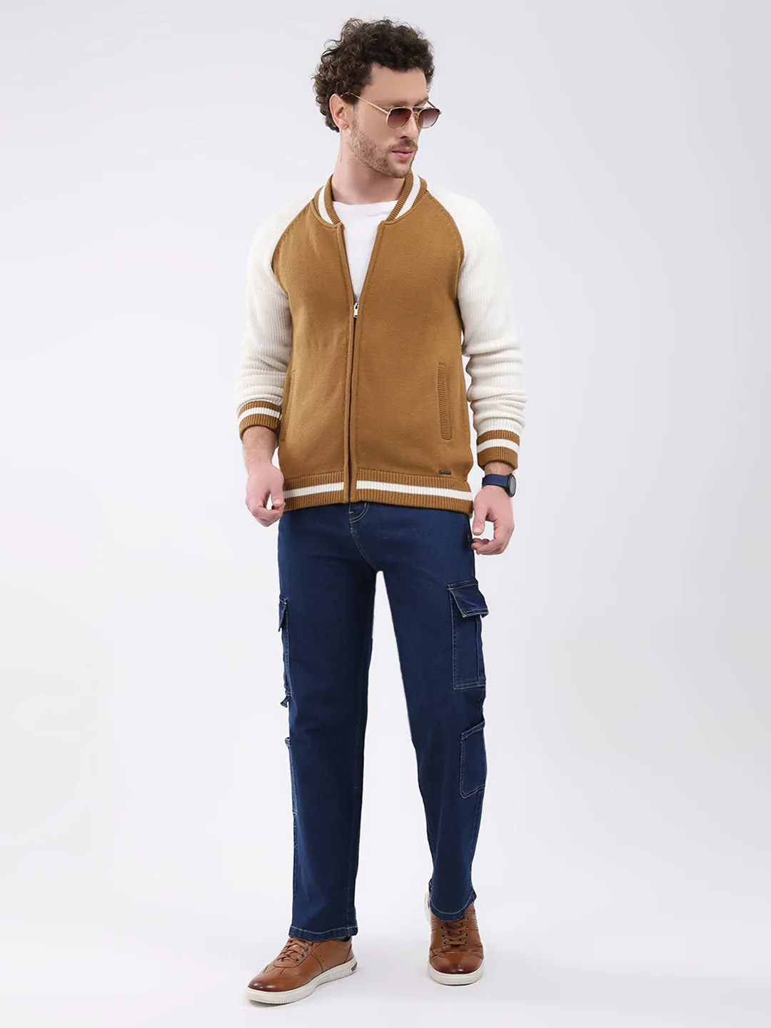 Men Khaki Solid Round Neck Full Sleeve Pullover sold by Monte Carlo product image thumbnail 2
