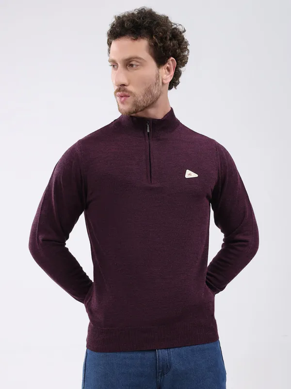Men Purple Solid Mock Neck Full Sleeve Pullover sold by Monte Carlo