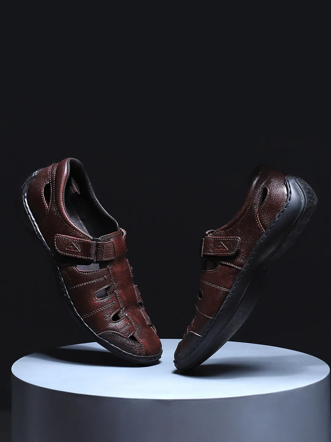 Men Brown Velcro Leather Sandals sold by Monte Carlo