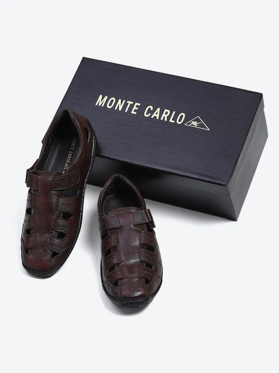 Men Brown Velcro Leather Sandals sold by Monte Carlo product image thumbnail 2
