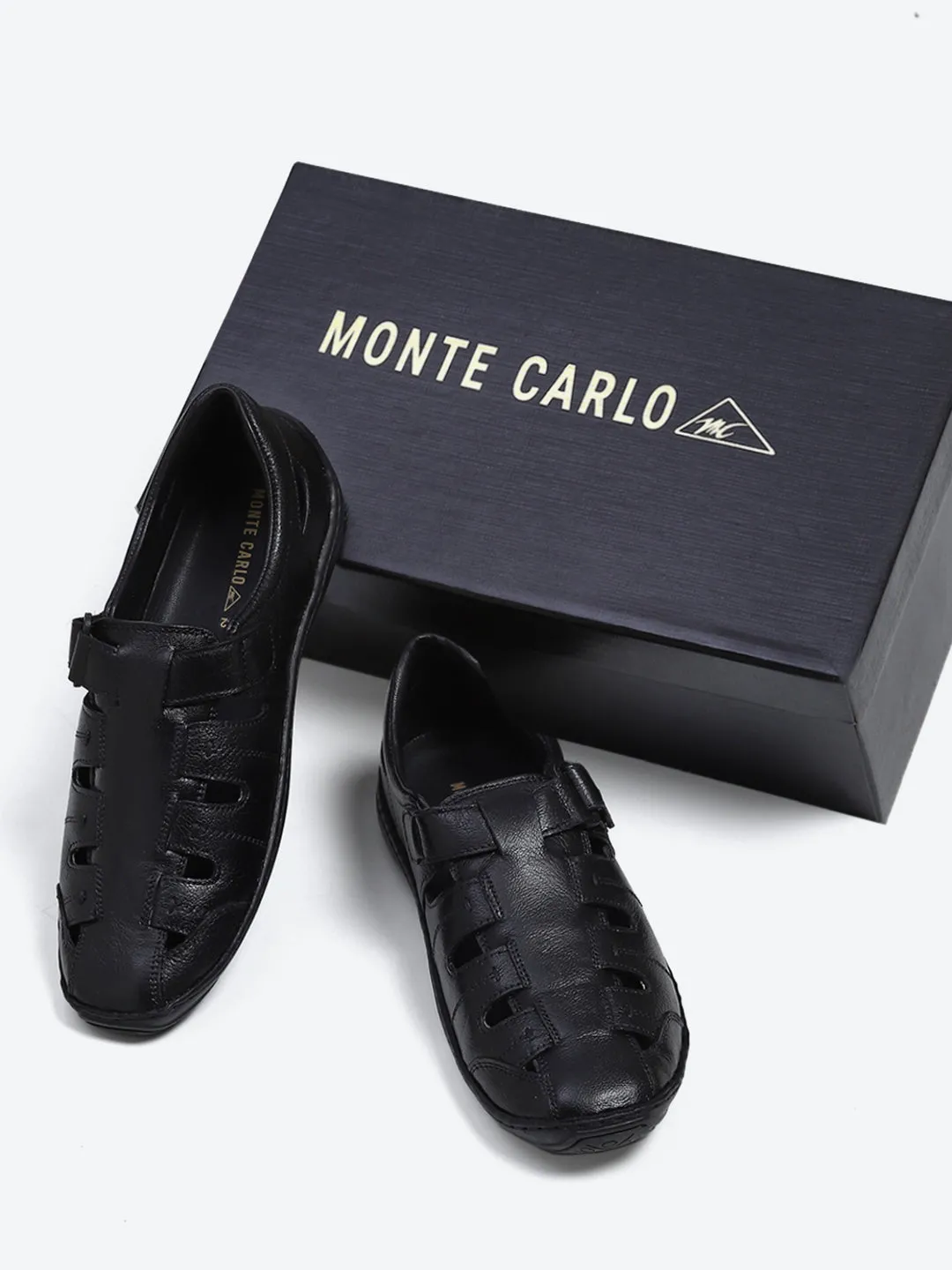 Men Black Velcro Leather Sandals sold by Monte Carlo product image thumbnail 2