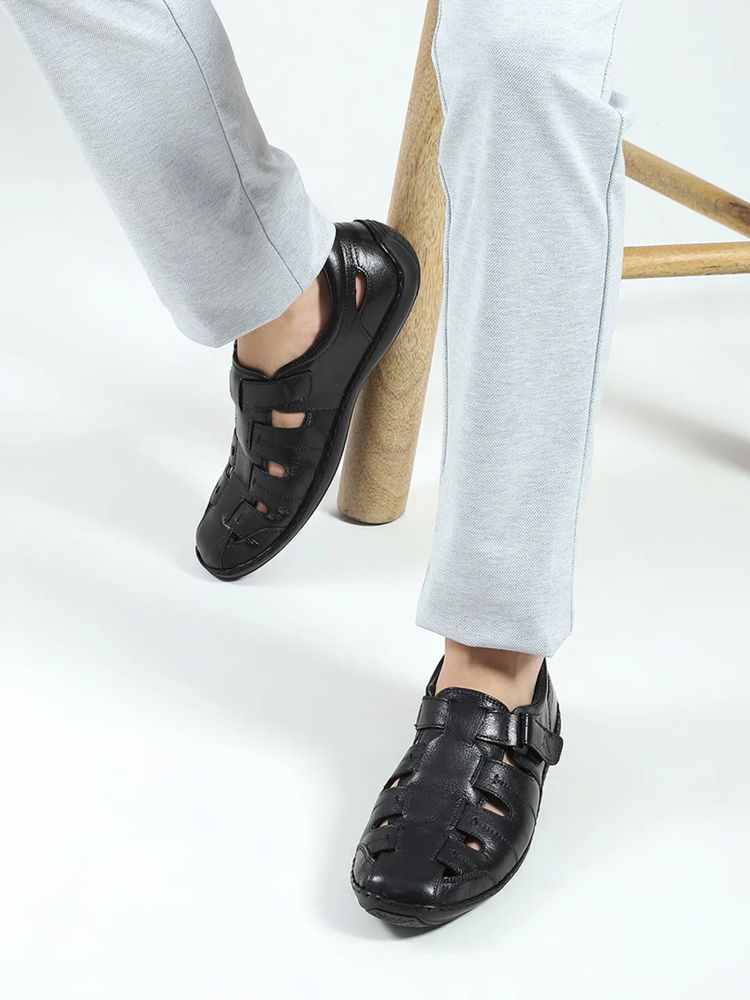 Men Black Velcro Leather Sandals sold by Monte Carlo product image thumbnail 3