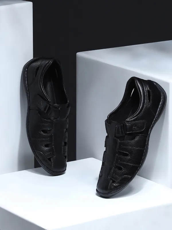 Men Black Velcro Leather Sandals sold by Monte Carlo