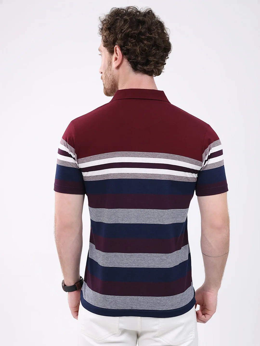 Men Maroon Stripe Collar Half Sleeve T-Shirt sold by Monte Carlo product image thumbnail 5