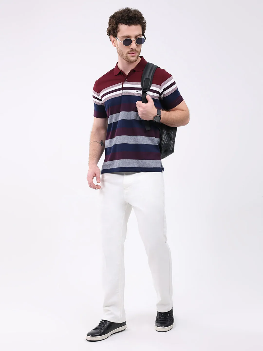 Men Maroon Stripe Collar Half Sleeve T-Shirt sold by Monte Carlo product image thumbnail 2