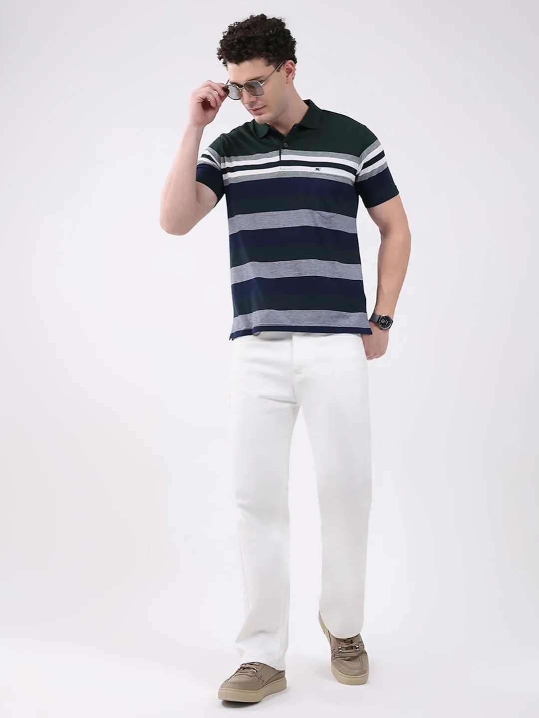 Men Green Stripe Collar Half Sleeve T-Shirt sold by Monte Carlo product image thumbnail 2