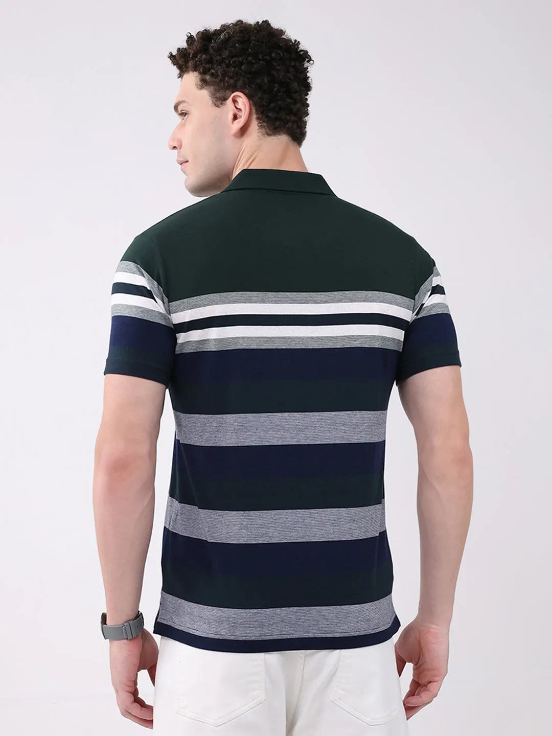 Men Green Stripe Collar Half Sleeve T-Shirt sold by Monte Carlo product image thumbnail 5