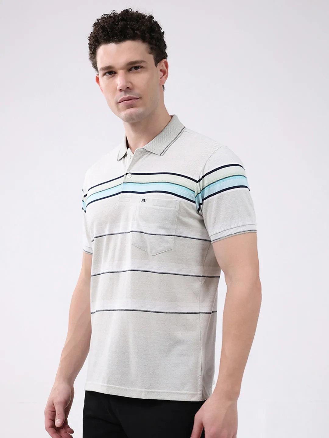 Men Off White Stripe Collar Half Sleeve T-Shirt sold by Monte Carlo product image thumbnail 3