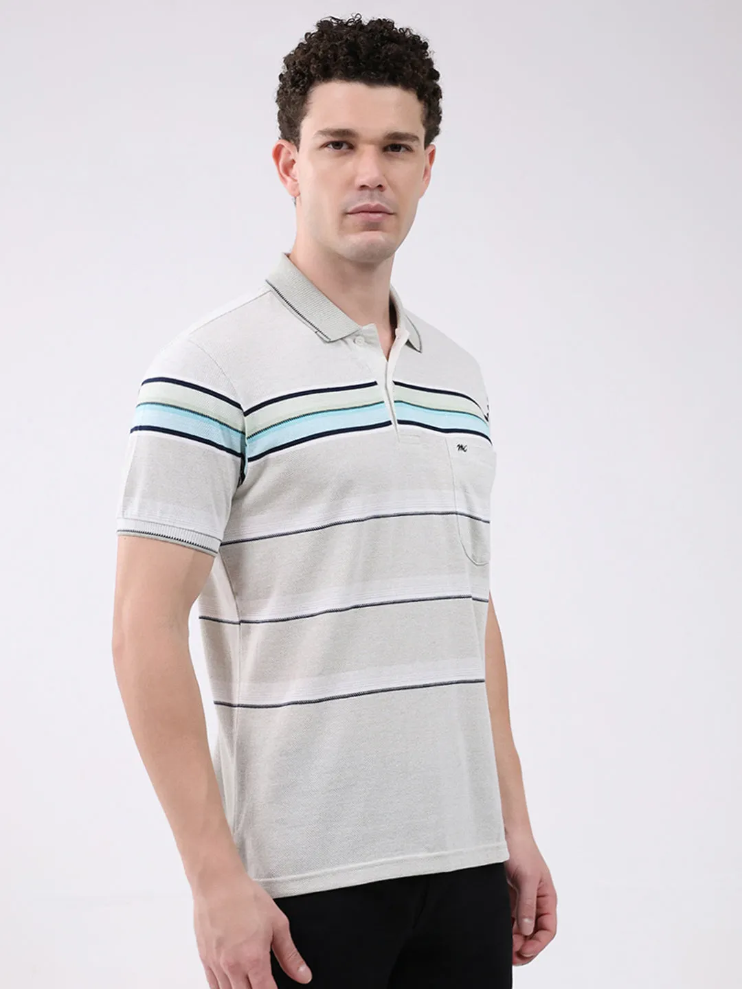 Men Off White Stripe Collar Half Sleeve T-Shirt sold by Monte Carlo product image thumbnail 4