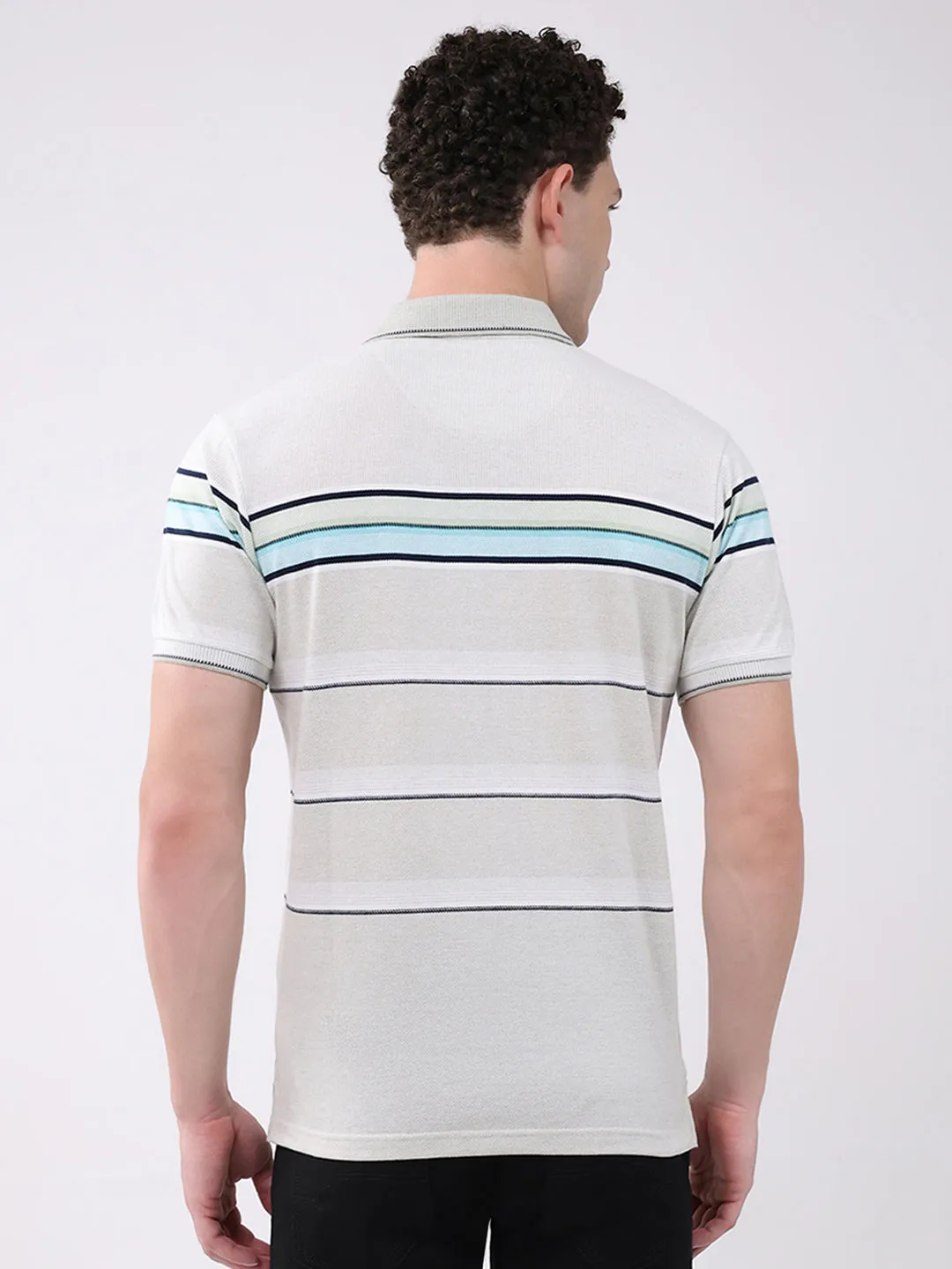 Men Off White Stripe Collar Half Sleeve T-Shirt sold by Monte Carlo product image thumbnail 5