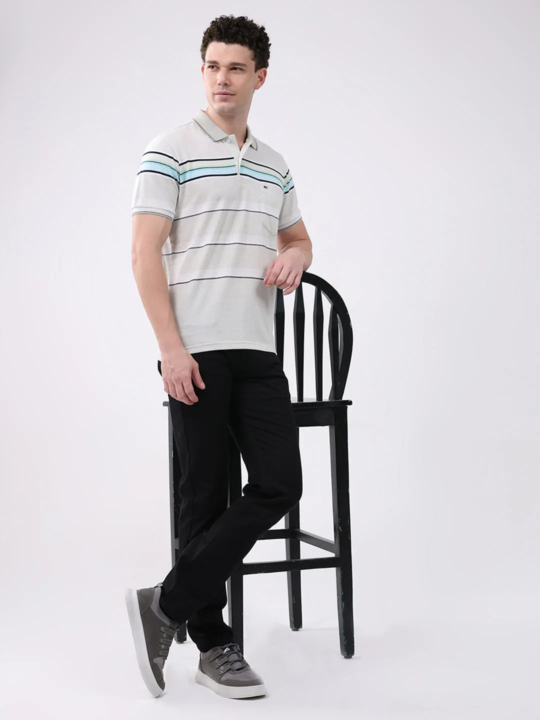 Men Off White Stripe Collar Half Sleeve T-Shirt sold by Monte Carlo product image thumbnail 2