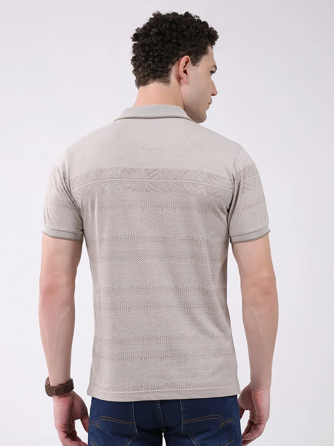 Men Beige Stripe Collar Half Sleeve T-Shirt sold by Monte Carlo product image thumbnail 5
