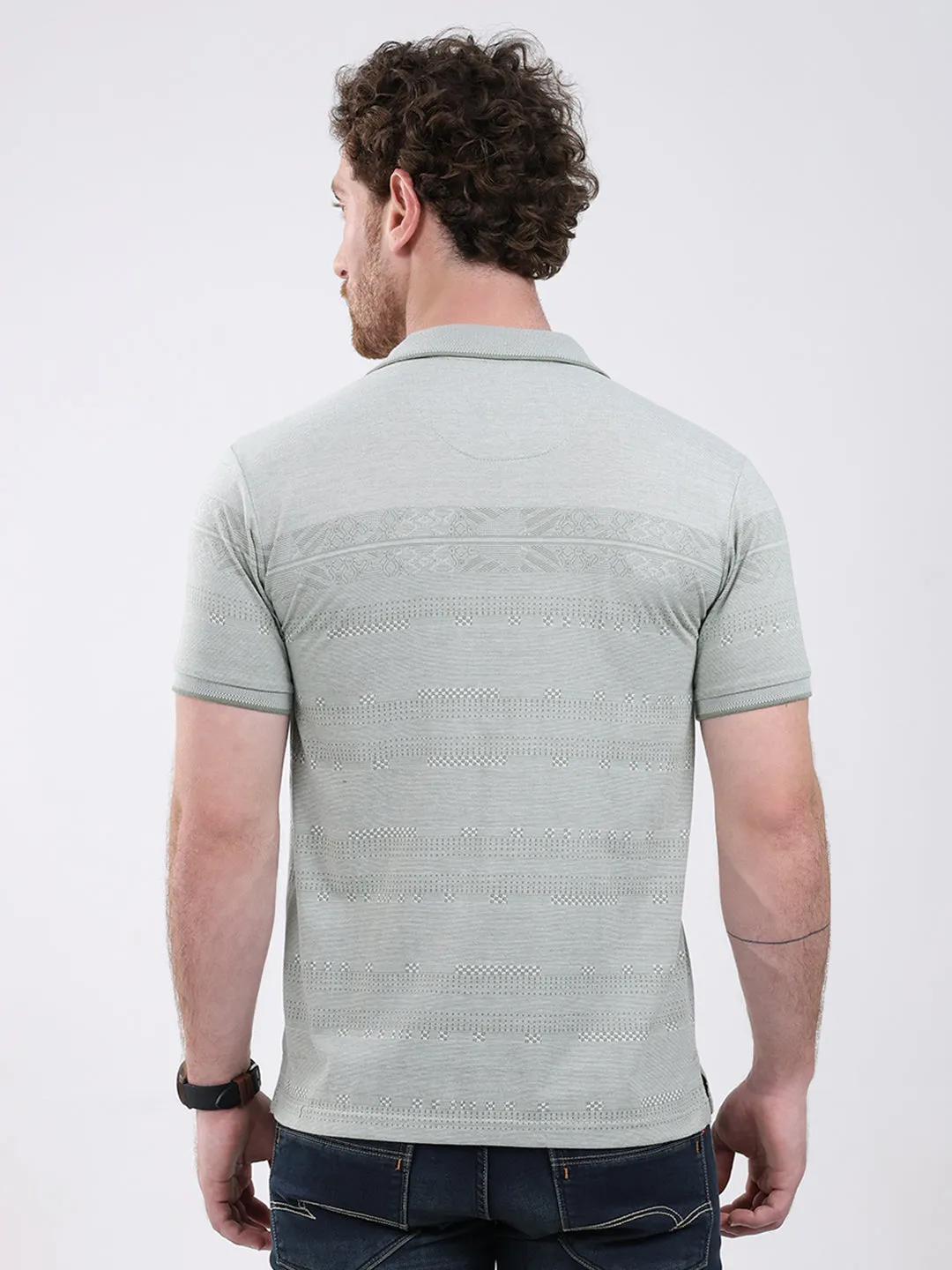 Men Green Stripe Collar Half Sleeve T-Shirt sold by Monte Carlo product image thumbnail 5