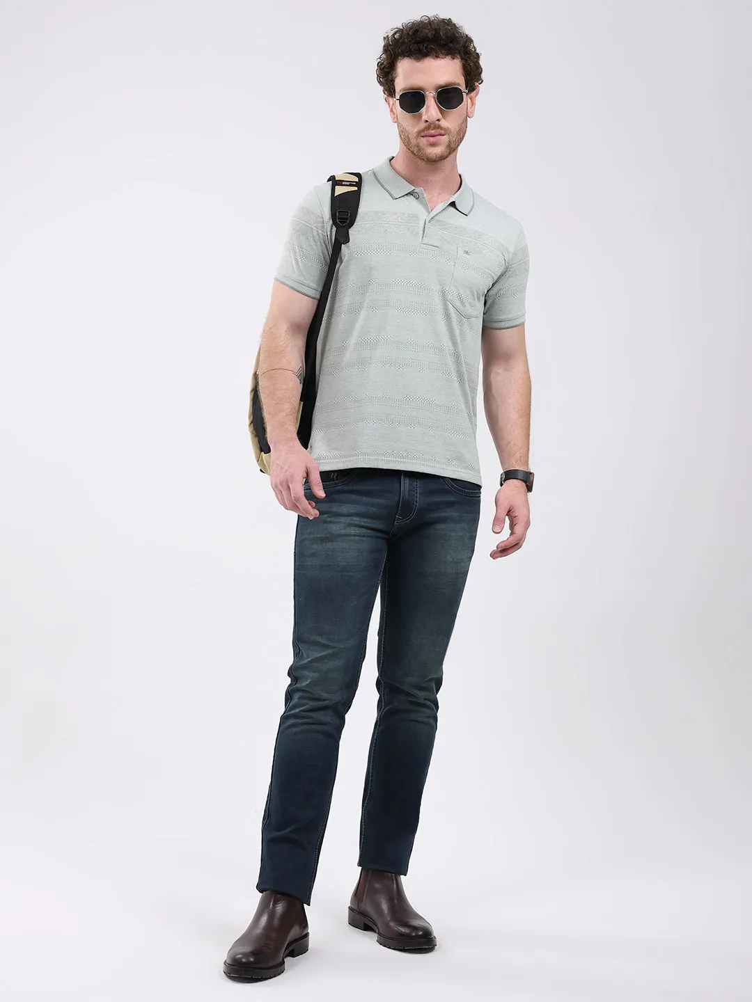 Men Green Stripe Collar Half Sleeve T-Shirt sold by Monte Carlo product image thumbnail 2