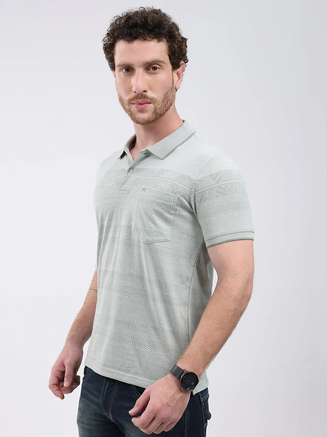 Men Green Stripe Collar Half Sleeve T-Shirt sold by Monte Carlo product image thumbnail 3