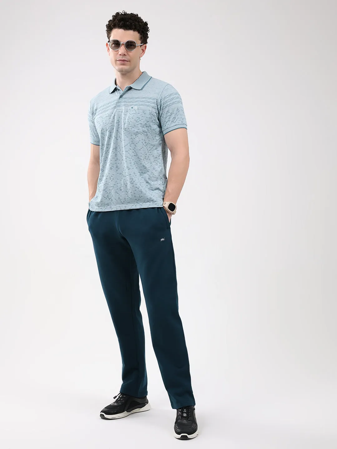 Men Turquoise Blue Stripe Collar Half Sleeve T-Shirt sold by Monte Carlo product image thumbnail 2