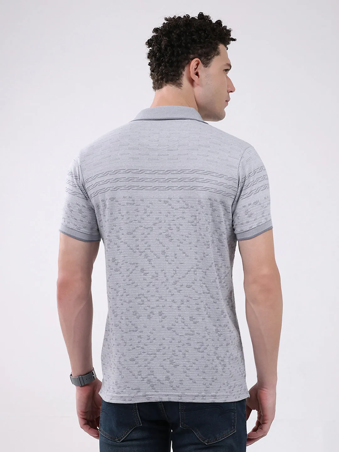 Men Grey Stripe Collar Half Sleeve T-Shirt sold by Monte Carlo product image thumbnail 5