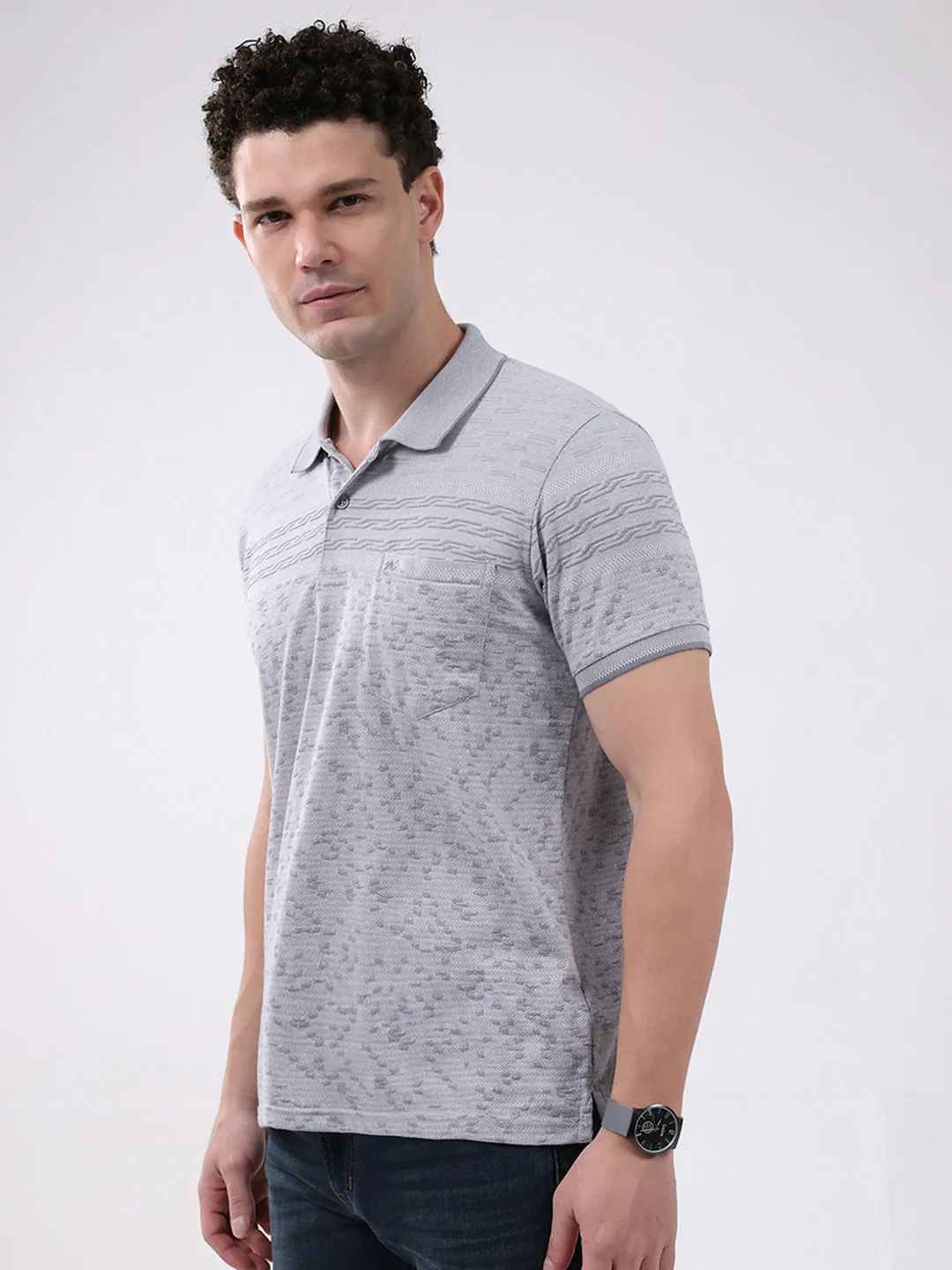 Men Grey Stripe Collar Half Sleeve T-Shirt sold by Monte Carlo product image thumbnail 3